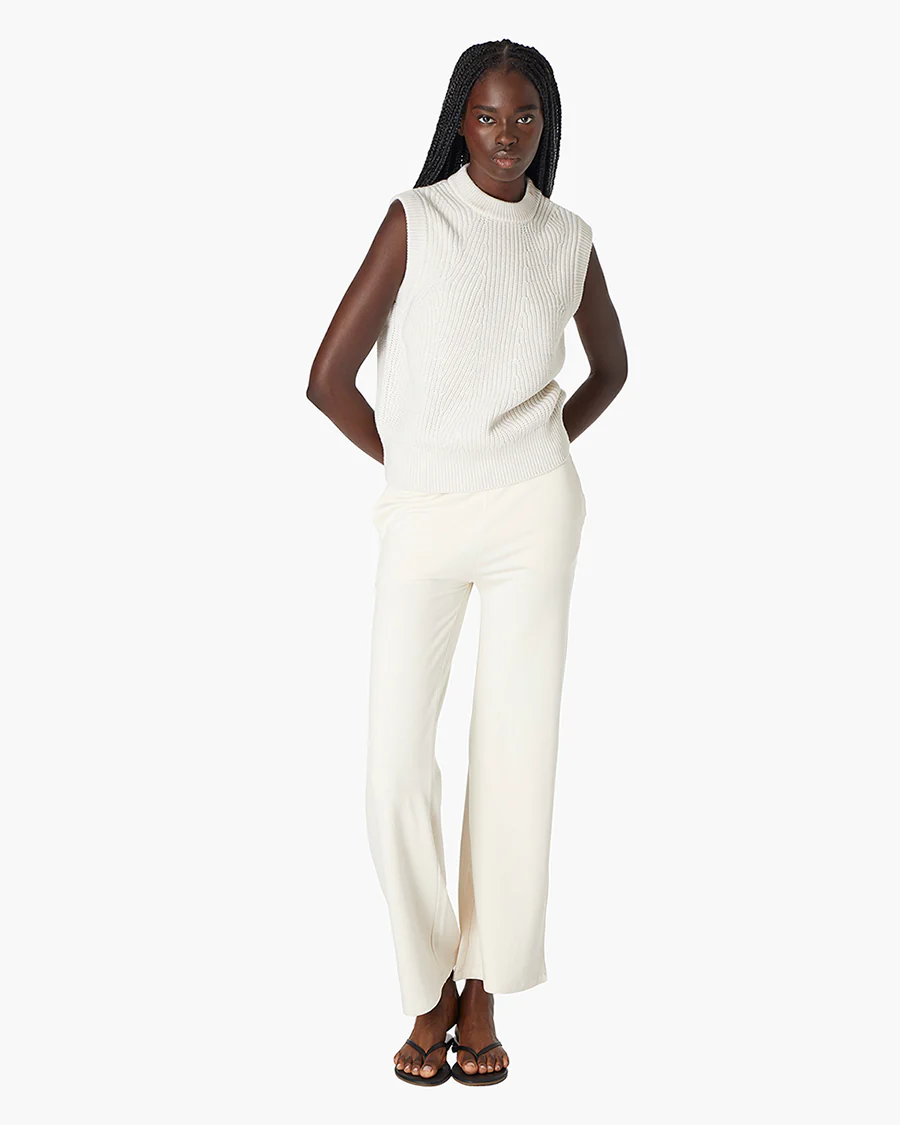 French Terry Wide Leg Pant - Cream