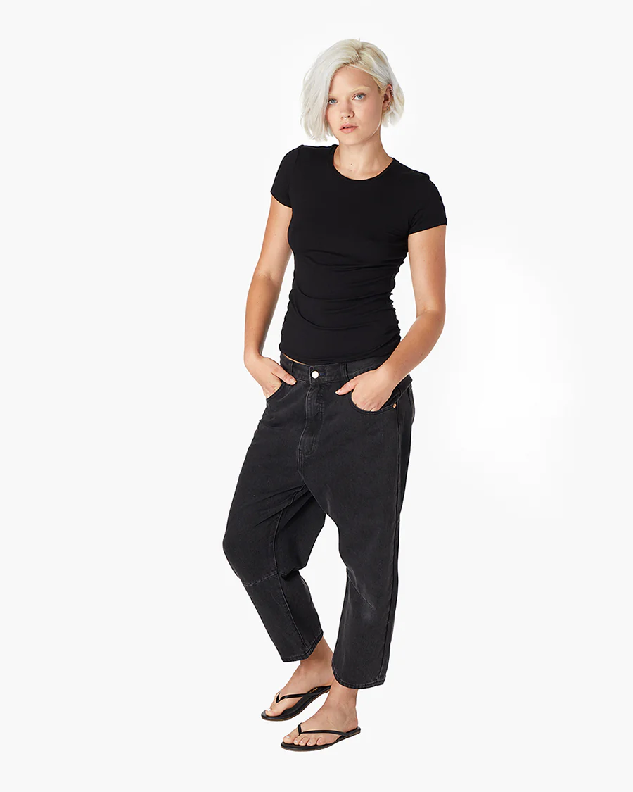 Short Sleeve Stretch Crewneck - Black