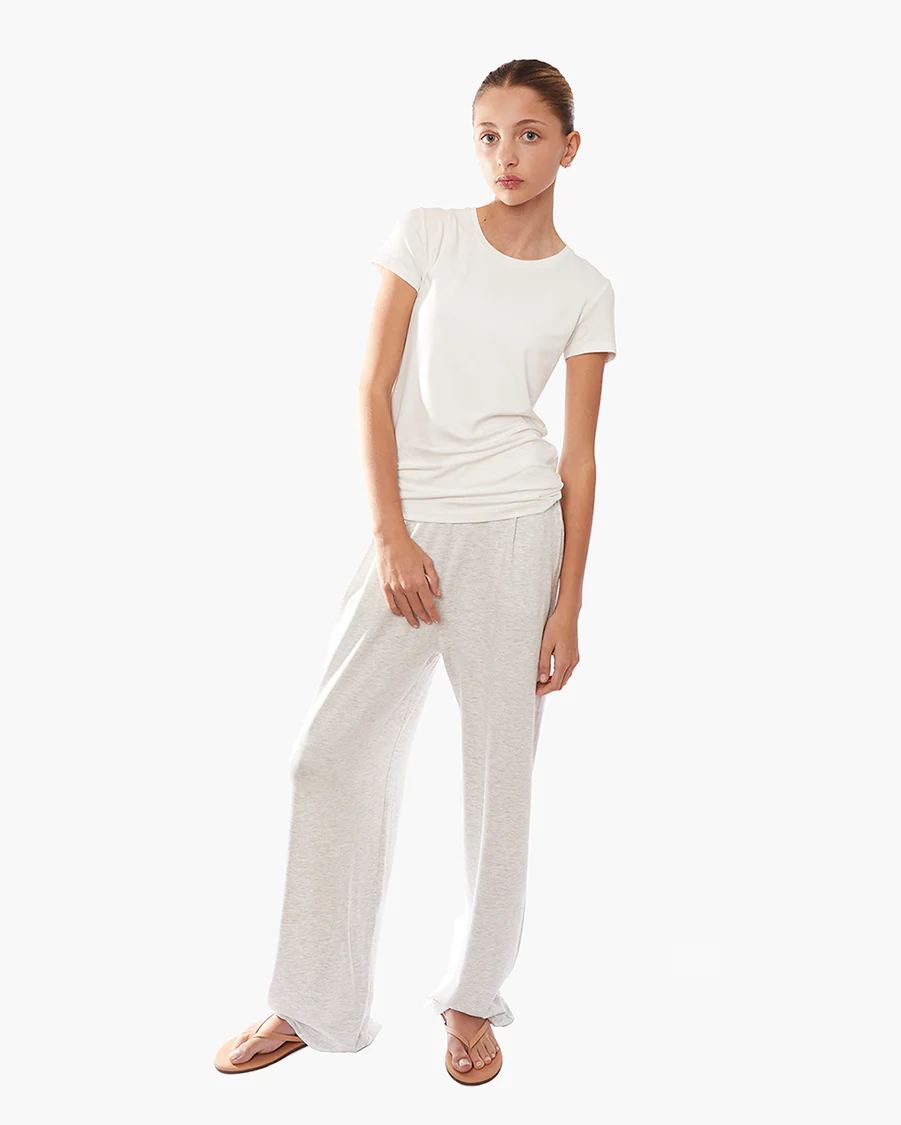 Short Sleeve Stretch Crewneck - Cream