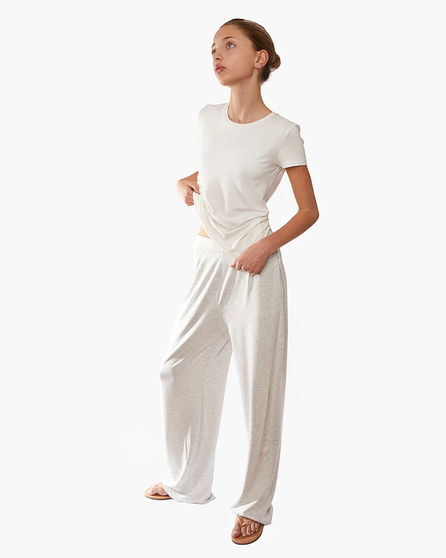 Short Sleeve Stretch Crewneck - Cream