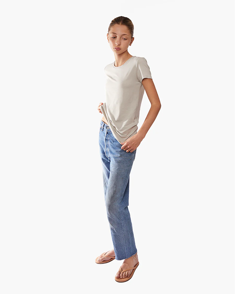 Short Sleeve Stretch Crewneck - Stone