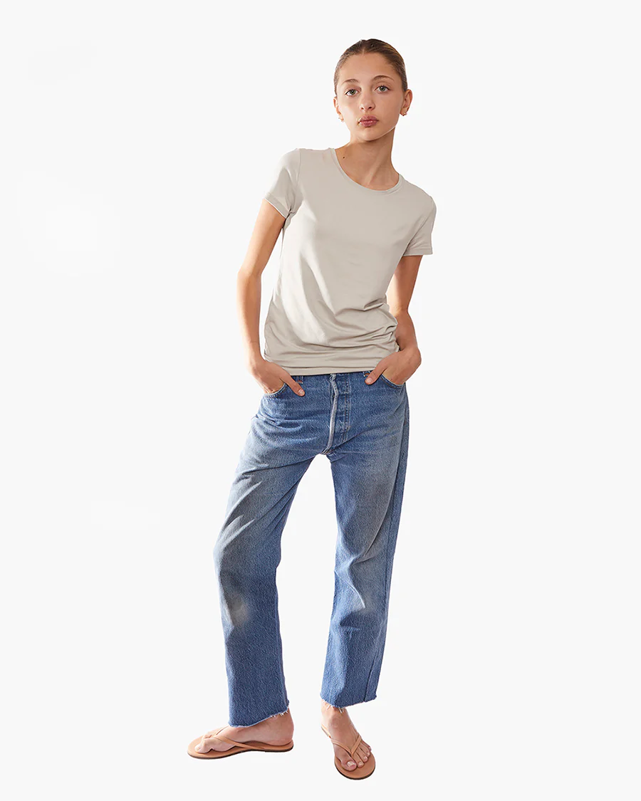 Short Sleeve Stretch Crewneck - Stone