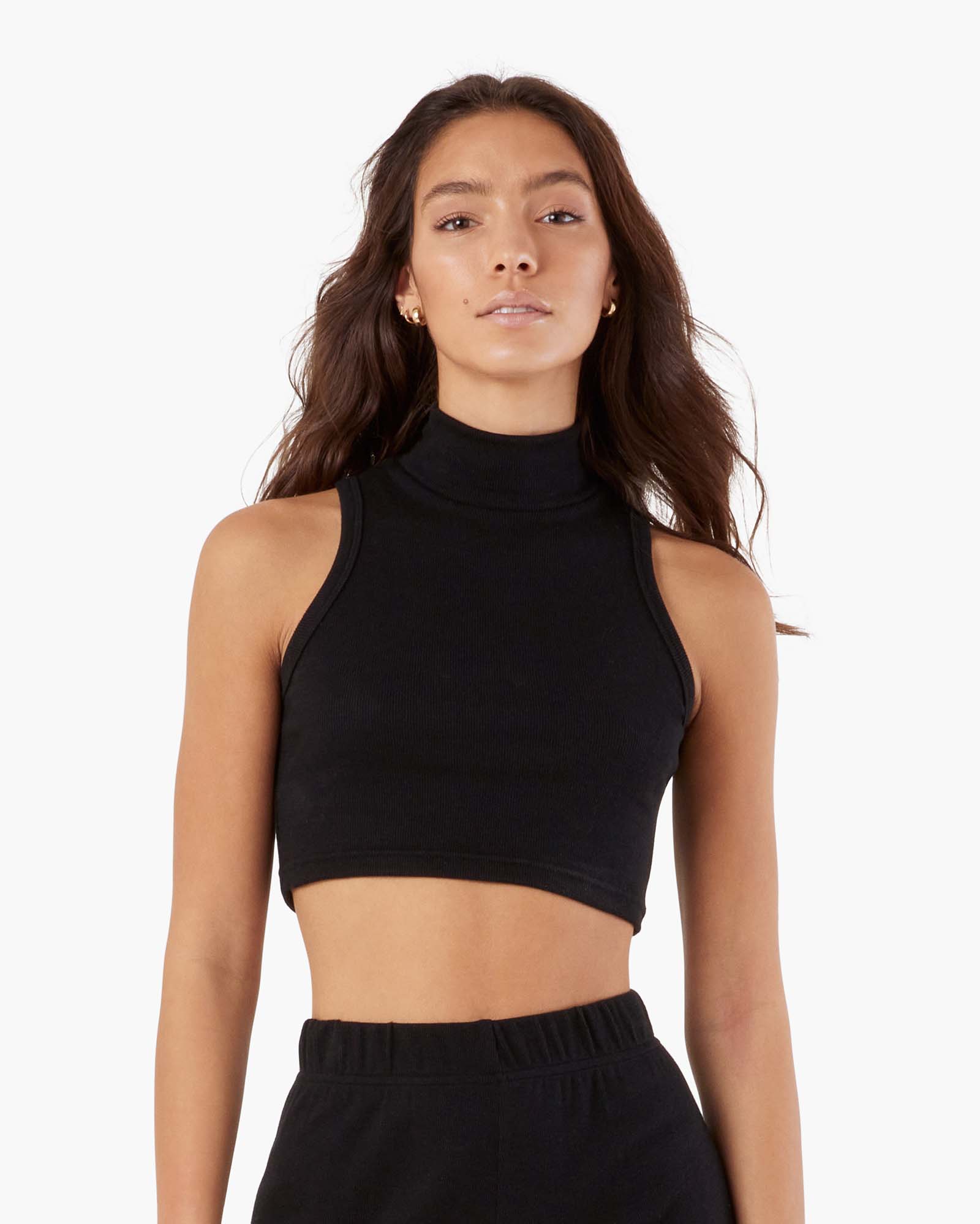 Light Rib Mockneck Tank - Black