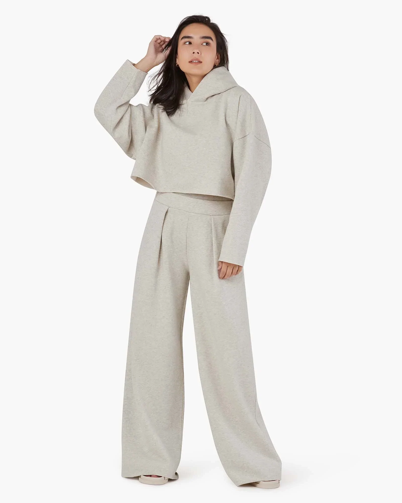 Core Fleece Cropped Hoodie - Eggshell Mix