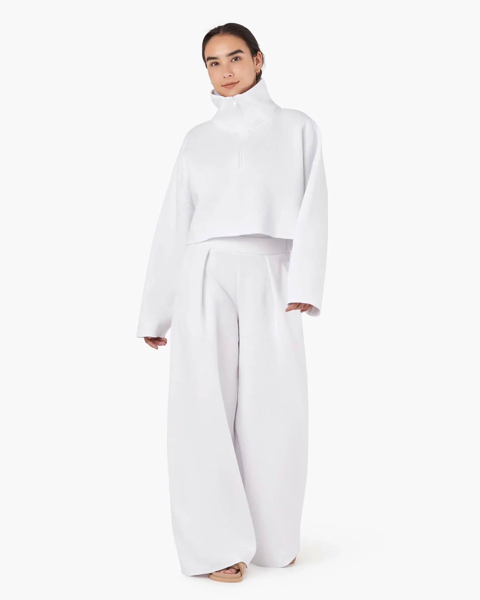 Core Fleece Cropped Half Zip - White